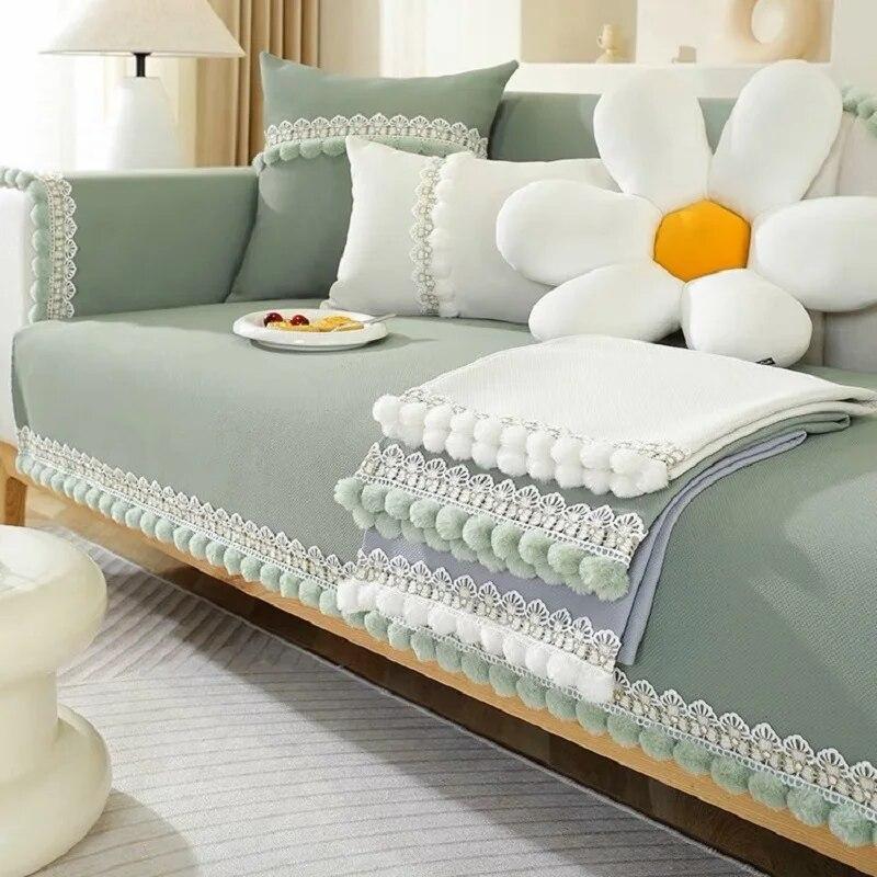 Chenille Sofabezug Einfarbig Wollkugel Sofa Sitzkissen Schlicht Rutschfest Sofakissen Rückenlehne Handtuch Sofabezug Handtuch