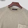 INCERUN Spring Men Round Neck Long Sleeve Crochet Casual Loose Pullover T-shirts Tops