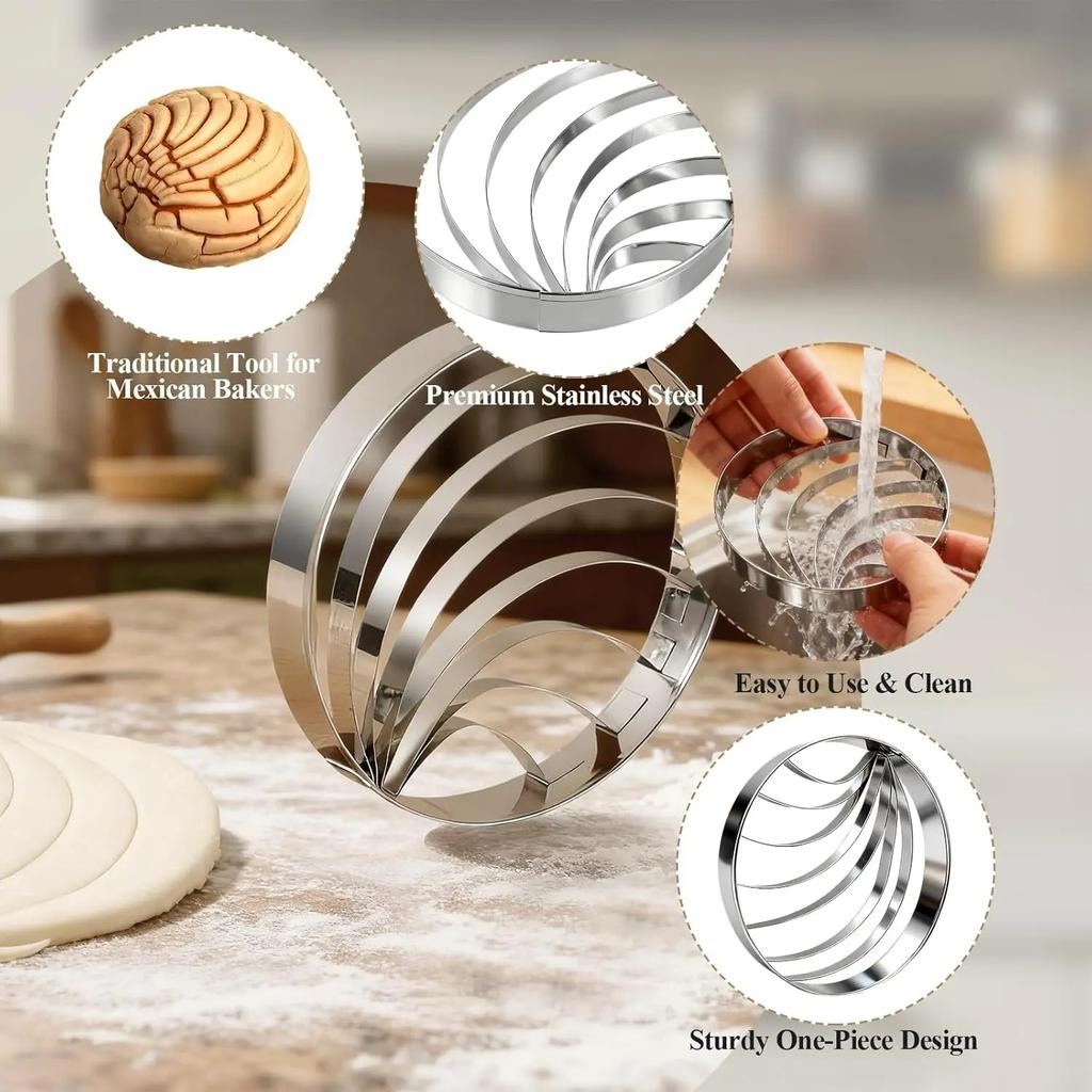Stampo e Tagliapasta Concha Messicana in Acciaio Inossidabile da 4", Strumento per Goffratura Pane e Biscotti per Pan Dulce