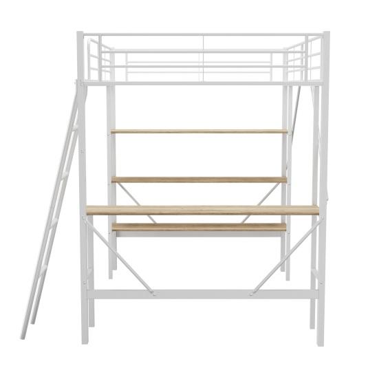 Metal Bed Strong Carrying Capacity with Computer Desk Storage Shelves Ladder Iron Frame Children Bunk Fall Protection Grilles Home Furniture Loft