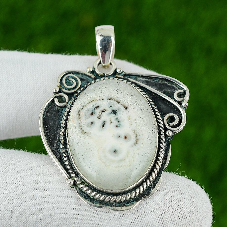 Anniversary Gift For Her Natural Ocean Jasper Gemstone Pendant 925 Silver