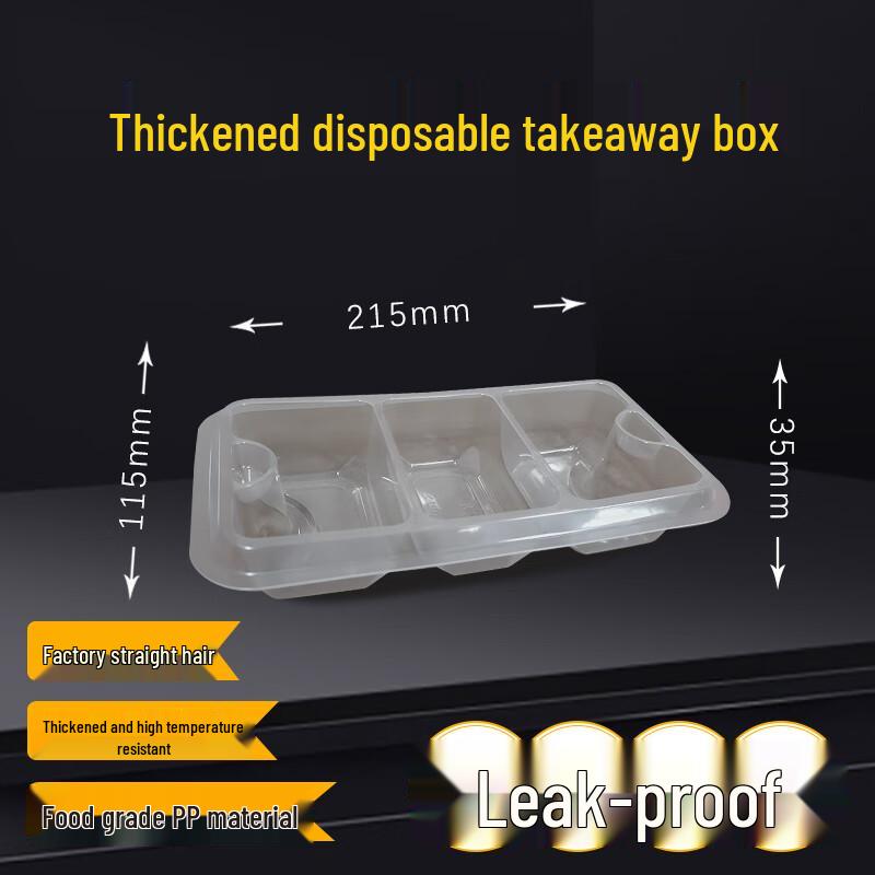 1250ml Square 3-Compartment Lockable Takeaway Container