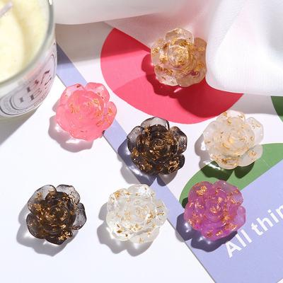 Transparent Gold Foil Flower Rose Earrings Cream Glue Resin Stud Earrings For Women Fashion Jewelry Party Accessories