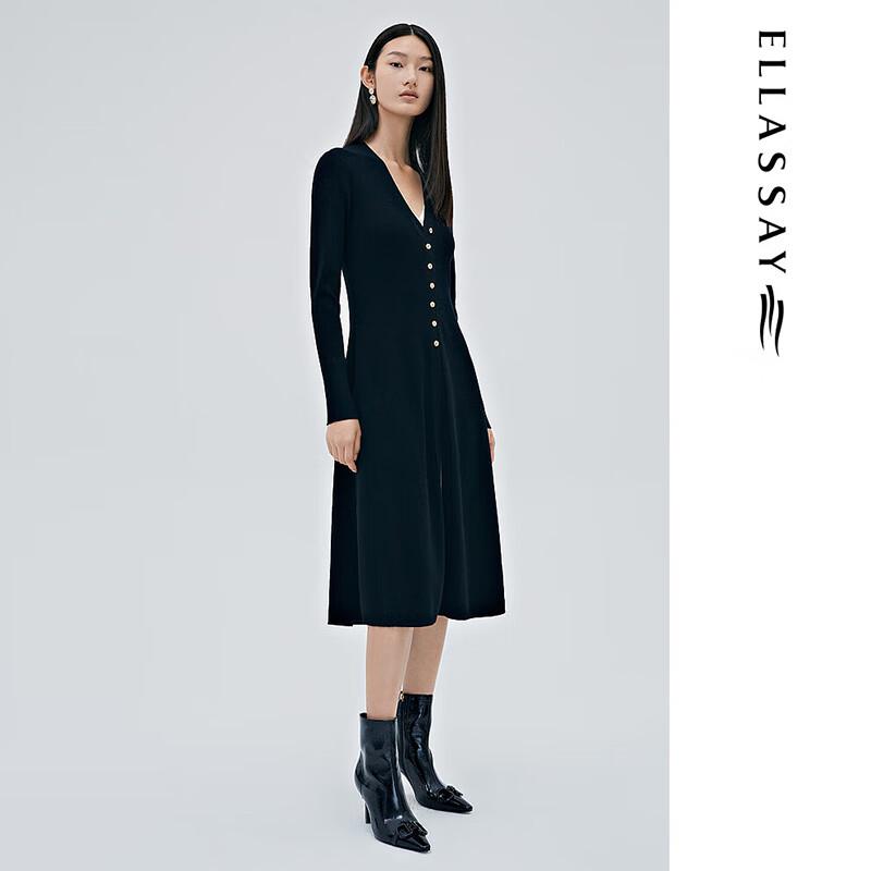 ELLASSAY Women's Spring/Autumn Wool Patchwork Knit Vintage Dress EWE333M01300