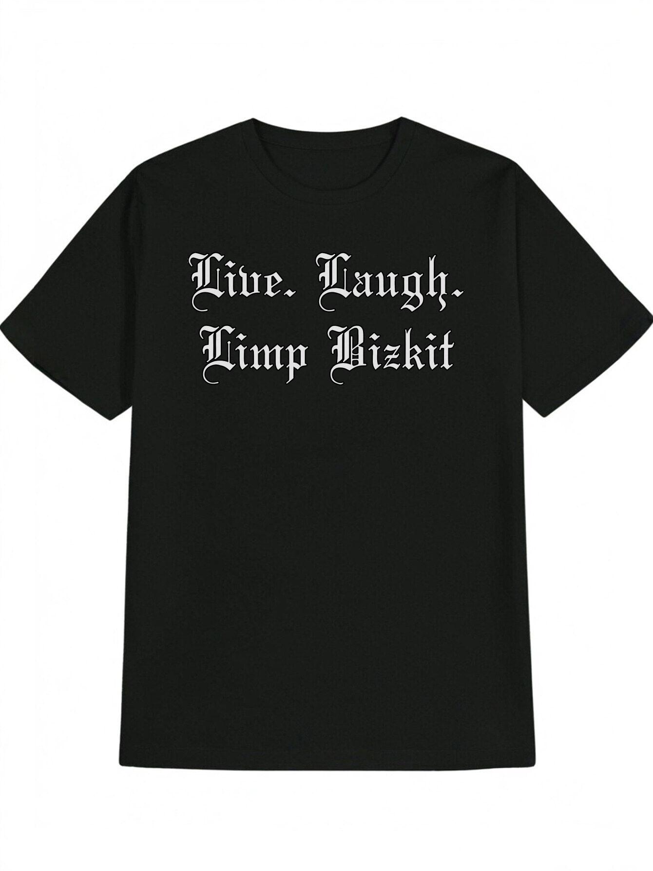 Casual Crew Neck T-shirt with  Live. Laugh. Limp Bizkit  Print - Black XXL