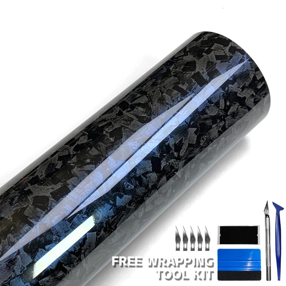 Blau Glänzende Carbonfaser Vinylfolie Luftablass-Aufkleber mit Schaber DIY-Aufkleber Auto Fahrzeugabdeckung Motorrad Zubehör
