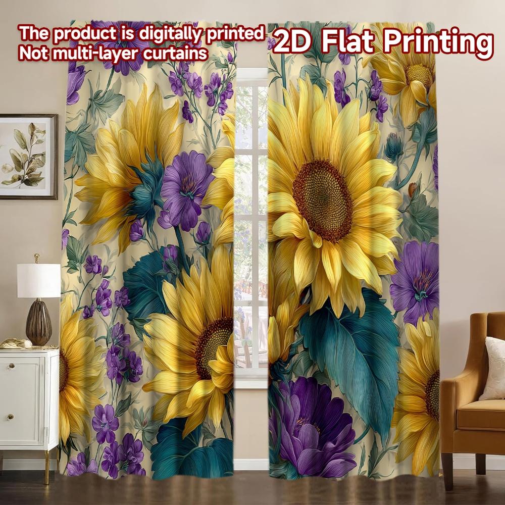 

2D FLAT PRINTING 2pcs Curtains (Without Rod) Flower Garden Delight Modern Pattern Curtains Versatile Fabric Curtains Holiday 100*130 HOOK 1pcs