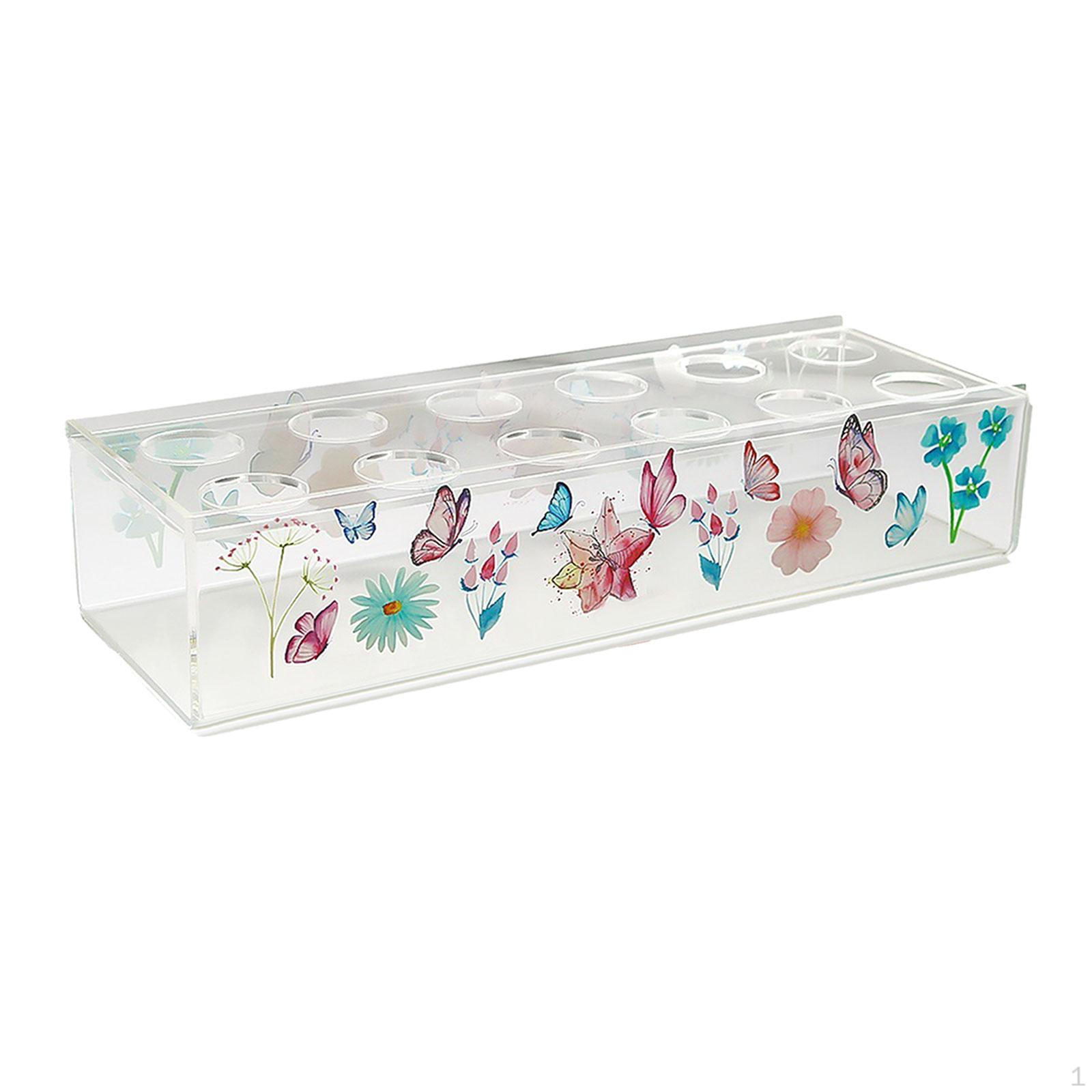 

Rectangle Flower Vase Arrangement Acrylic Container Holder Modern 12 Holes