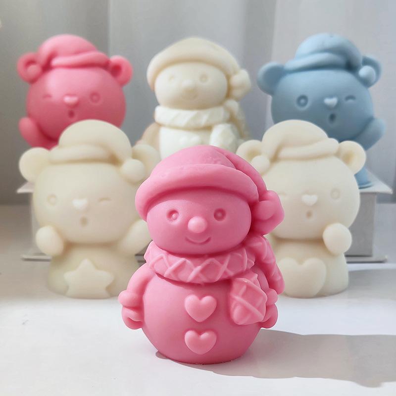 3D Bearded Santa Claus Candle Mold Snowman DIY Scented Candle Plaster Resin Mould Silicone Cake Making Tool Christmas Decor Gift