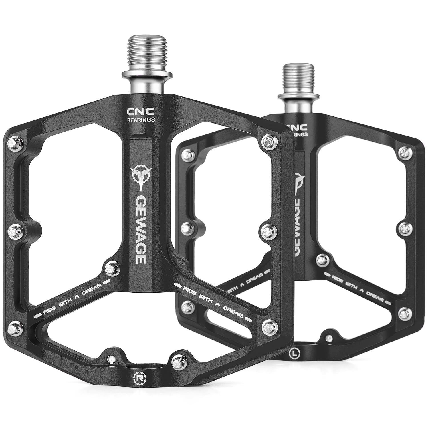 

GEWAGE Bicycle Pedals Inch High Rotation High Durability Flat Pedals Aluminum 9/16 Anti-Slip (GE-324) (Black)