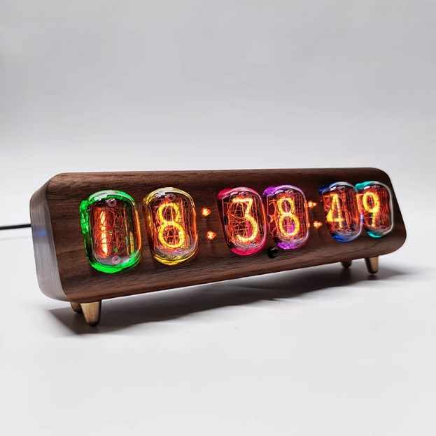 YIZHI New Design Glass Wooden Material Nixie Clock Desktop Clock In-12 Glow Digital Tube 6-Bit Nixie Clock for Study Table Decor