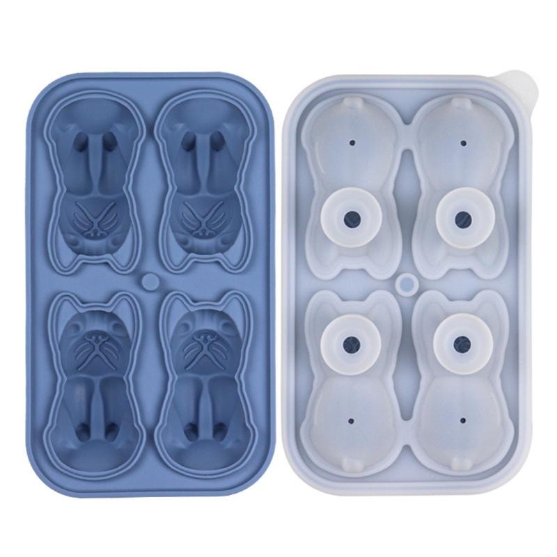 4 Cavity 3D Dog Ice Cubes Mold Food Grade Silicone Round Ice Ball Maker Drink Accessories Practical Kitchen Gadget