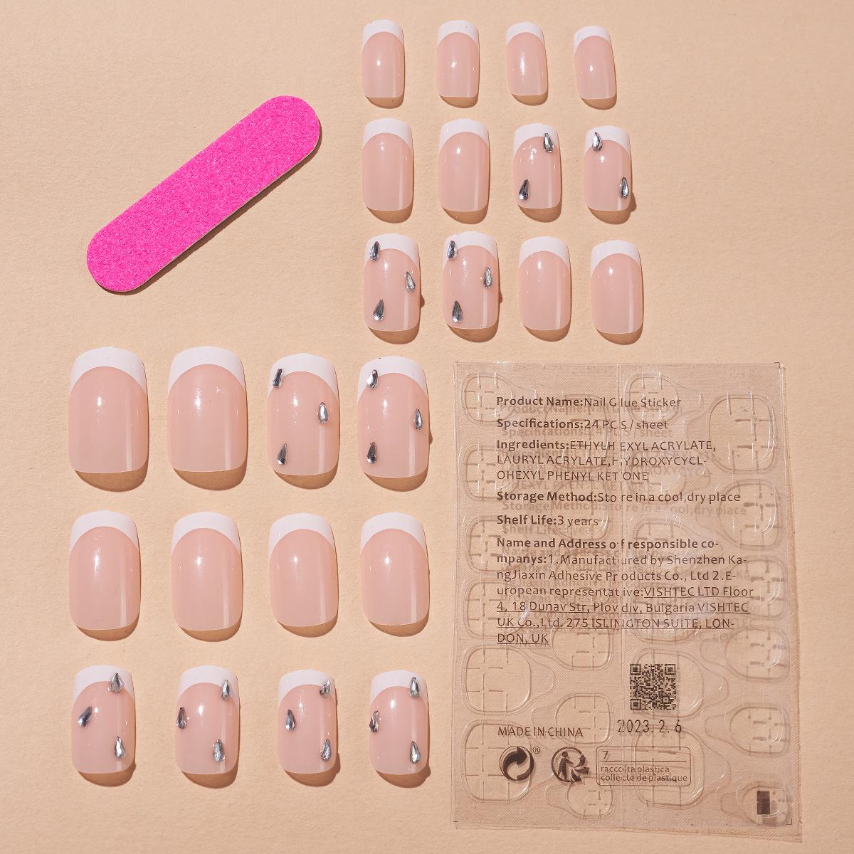 

Стразы Французский край Накладные ногти - Простой стиль Маникюр Накладные типсы