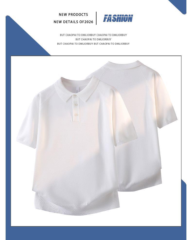 Summer 2026 Men's Italian Knit Polo Shirt - Retro Solid Color Lapel Short Sleeve
