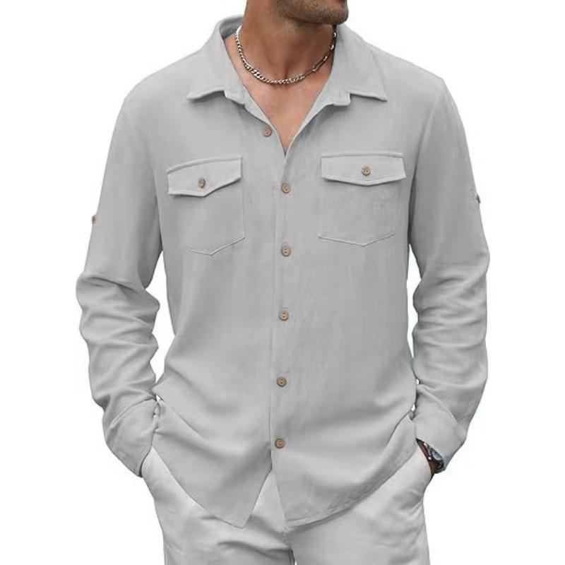 Mens Solid Color Long Sleeve Casual Business Dress Shirt