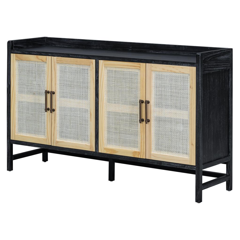Storage Cabinets Wooden Floor Cabinet With 4 Rattan Doors Accent Sideboard Buffet Cabinet Furniture Home For Living Room Bedroom