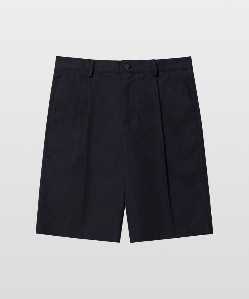 MANNERGRAM [Half-Set Japanese Imported Fabric] Single-Pleat High-Density Cotton Half Pants Dark Navy