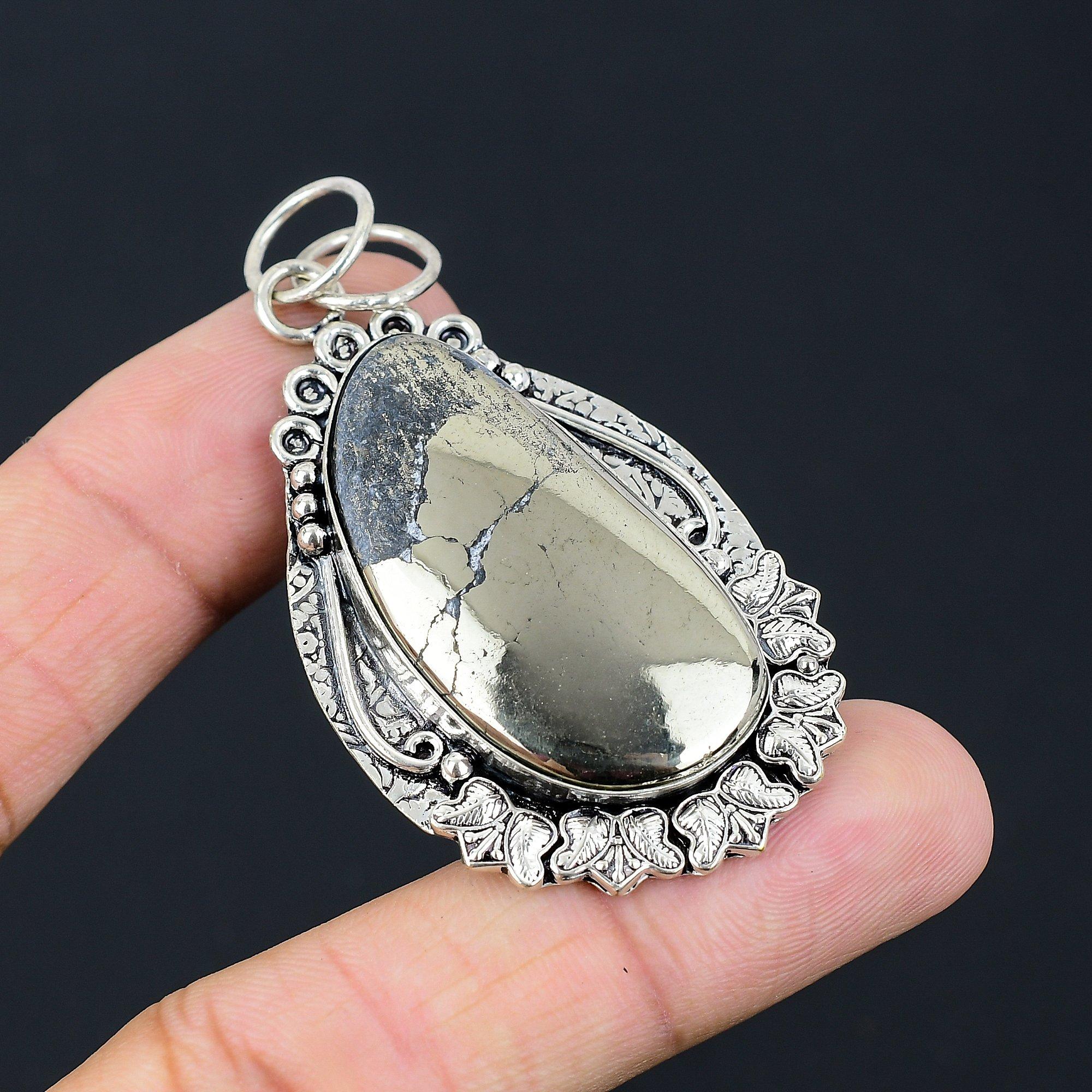 Daughters Day Deal Sterling Silver Oval Natural Pyrite Artisan Birthday Pendant
