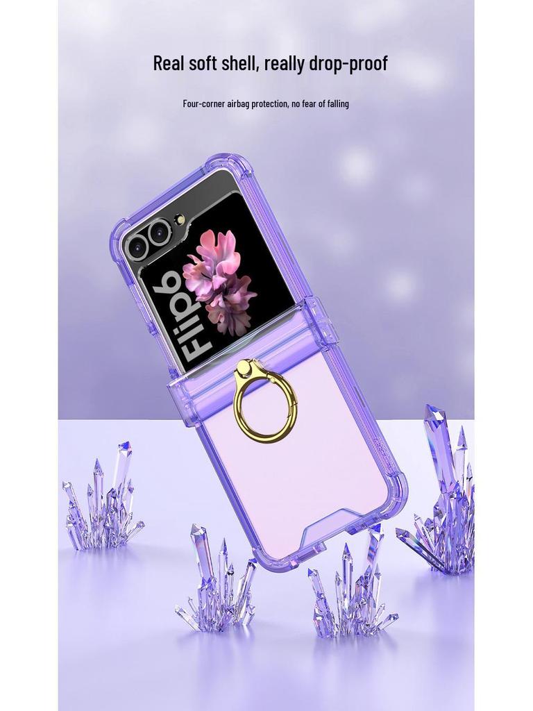 Samsung Z Flip6 Protective Case with Hinge Ring Holder, Full Coverage, Anti-fall. Suitable for Men & Women.