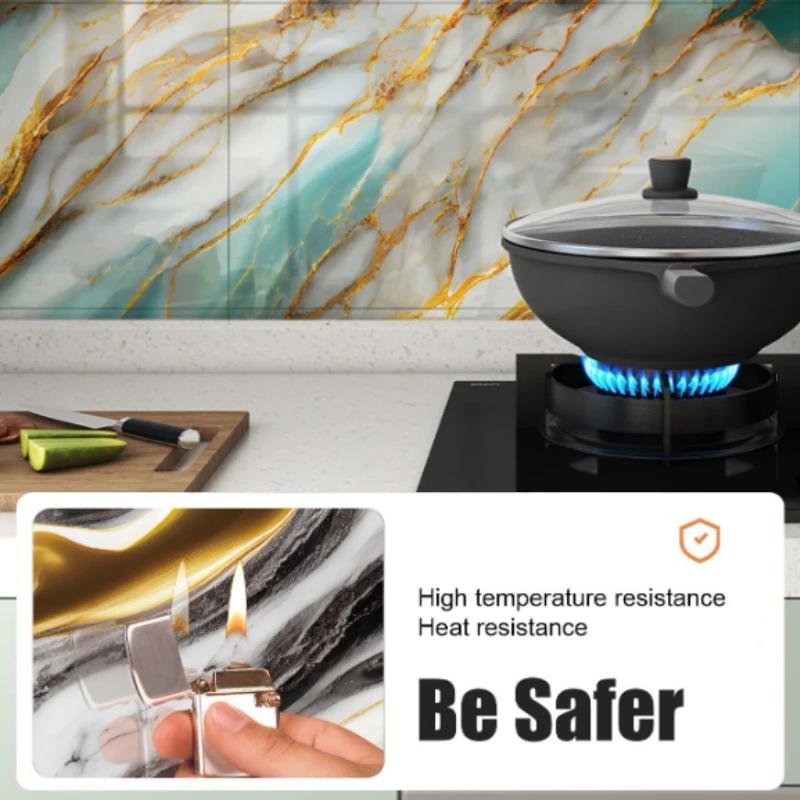 Imitation Self Adhesive Marble Wall Tile Sticker 3D Waterproof Oilproof Wallpaper for Bathroom Backsplash Home Decoration