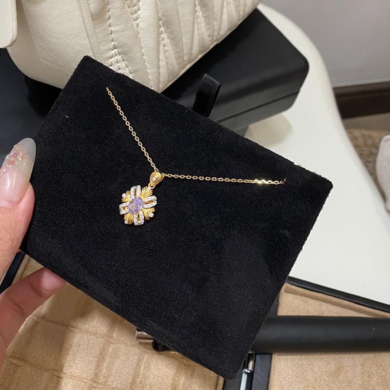 light luxury exquisite rhombus purple Zircon necklace for women Vintage palace style pendant party wedding romantic