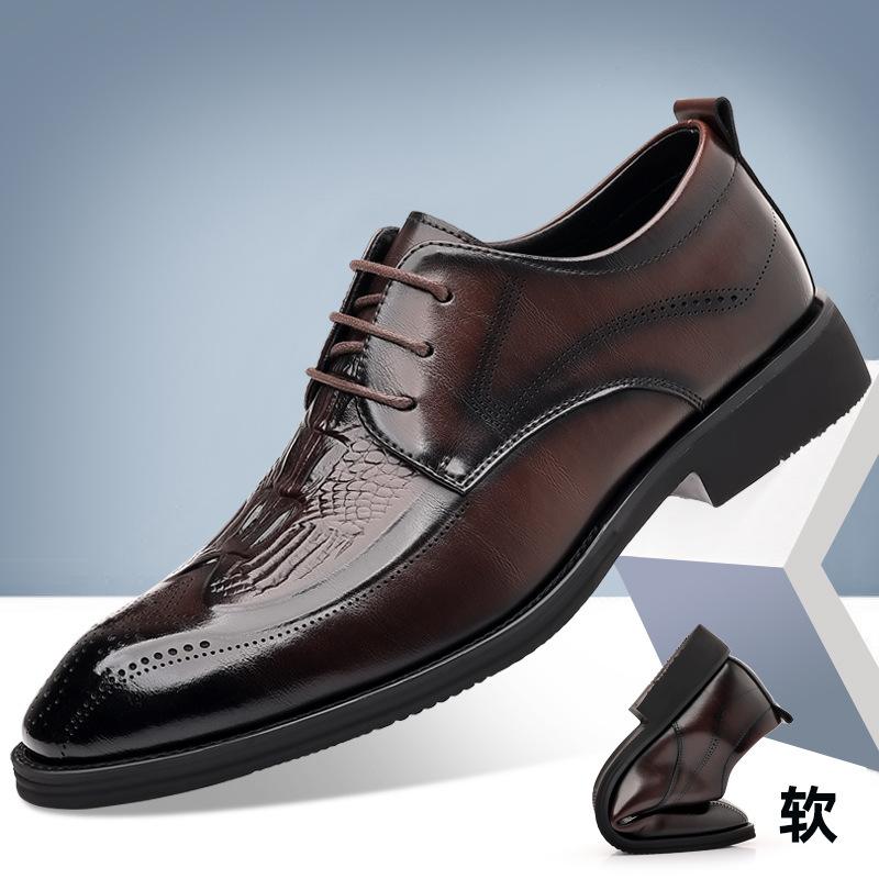Top Layer Cowhide British Style Men's Shoes Business Formal Leather Shoes Brock Flower Leather Shoes Men's Crocodile Pattern