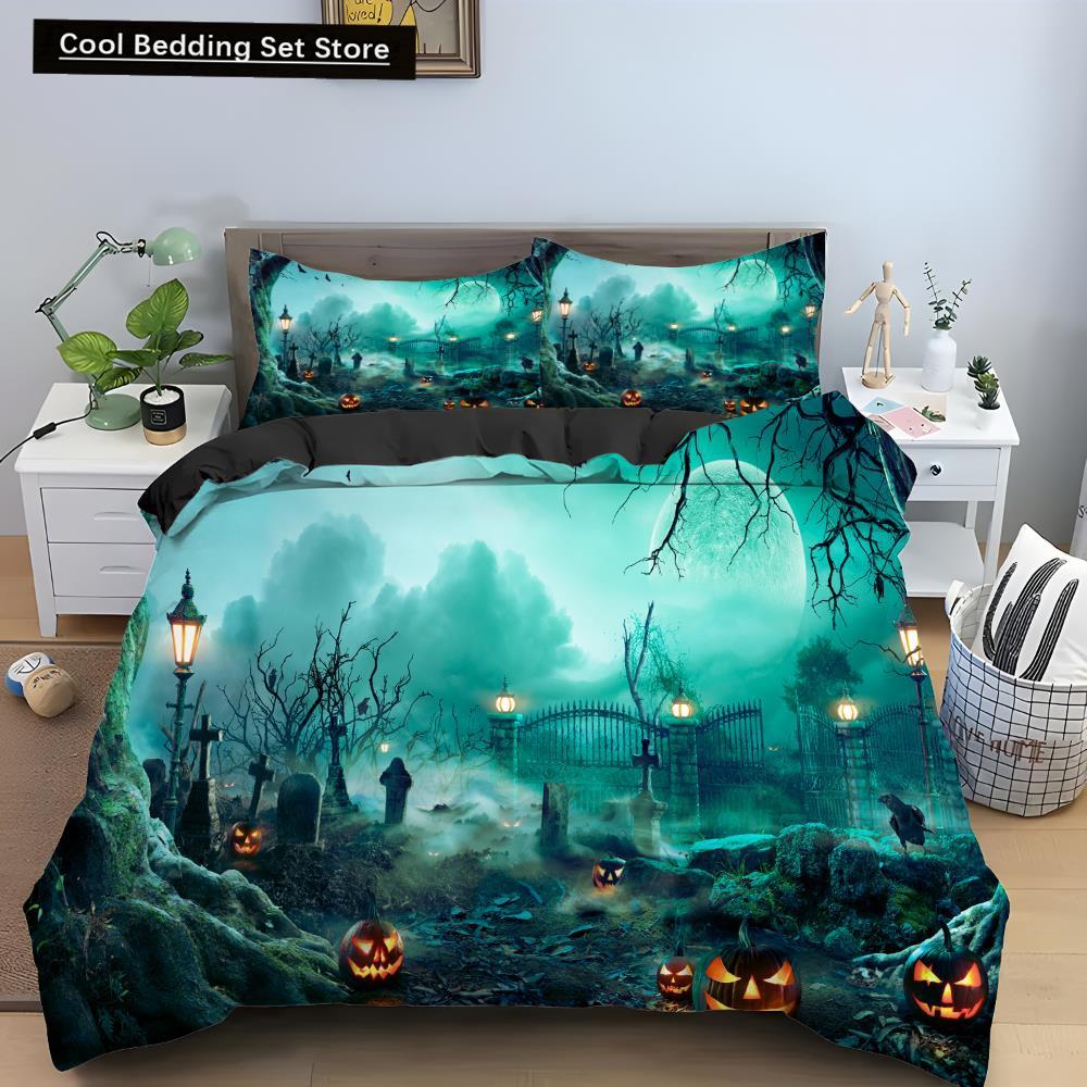 Halloween Horror Pumpkin King Queen Duvet Cover Night Witch Bedding Set Bat Moon Quilt Cover 2/3pcs Polyester Comforter Cover