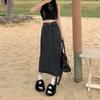 Denim Skirt High Waist Split A Line With Vintage Wash For Summer Casual Wear