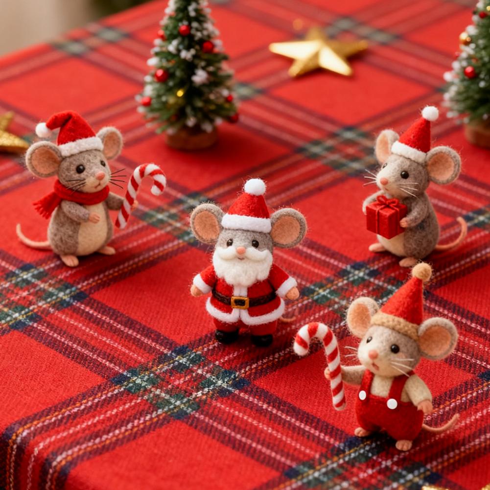Christmas Wool Felt Mouse Ornament - Multicolor Handmade Animal Decor Festive Christmas Tree Ornament For Bookshelf