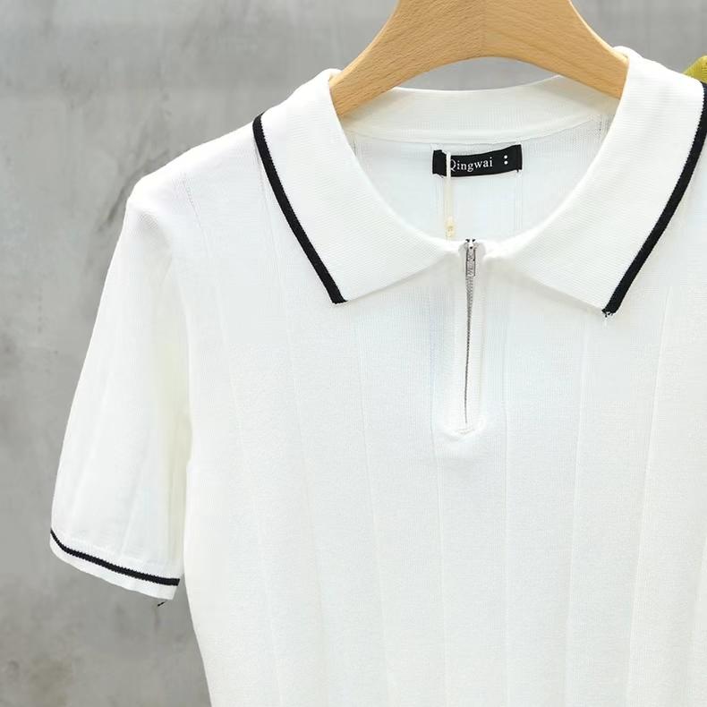Summer Thin Ice Silk Turn-Down Collar Men's Polo Shirt Knitted Short Sleeve T-Shirt Half-Zip Trendy Slim Fit Half Sleeve
