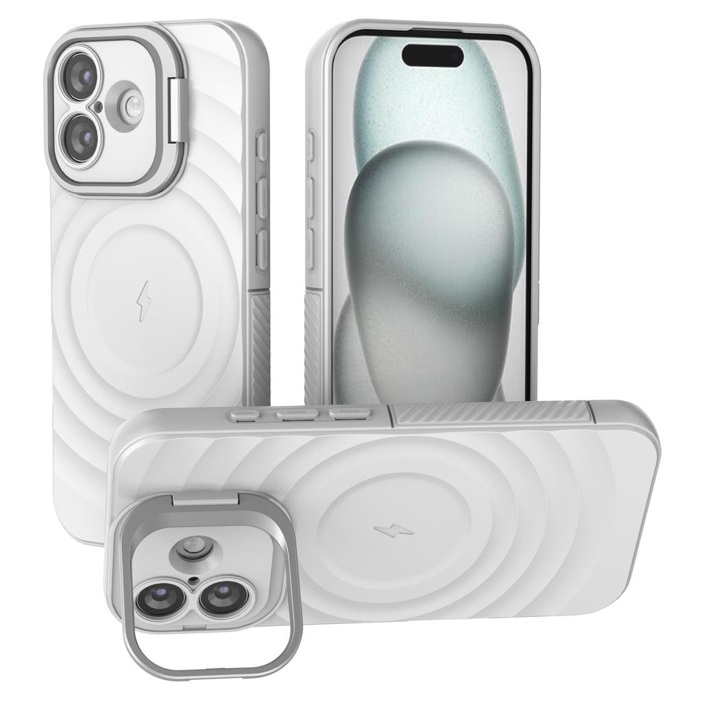 For iPhone 17 Case Compatible with MagSafe PC Kickstand Ripple Texture TPU Phone Cover