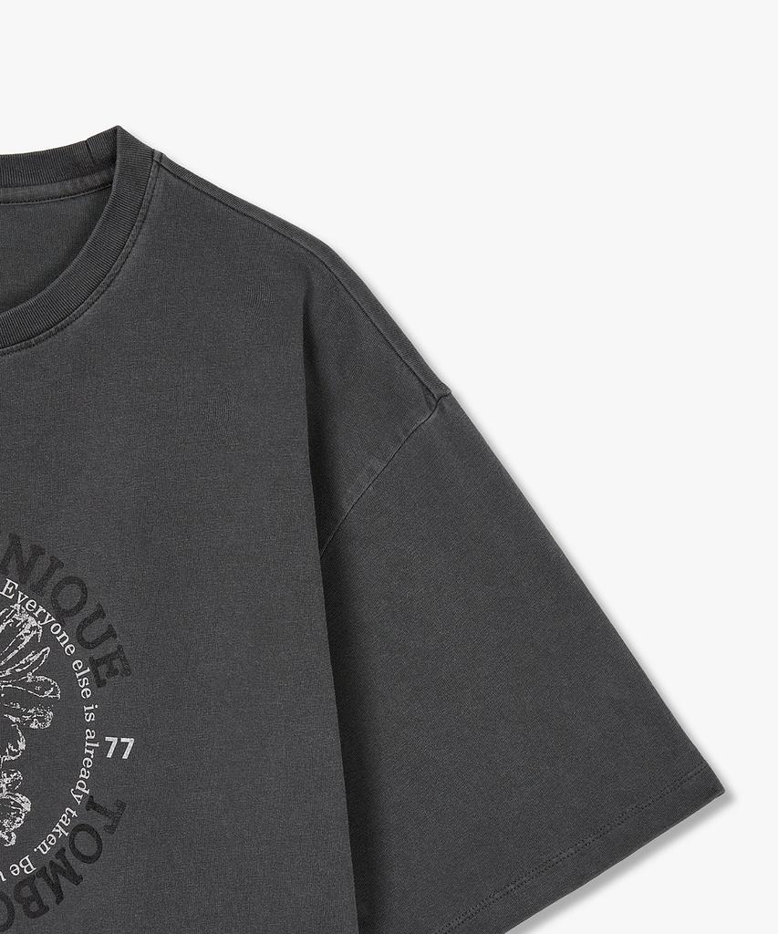 STUDIO TOMBOY Garment Dyed Flower Short Sleeve T-Shirt_Dark Gray 9176322973