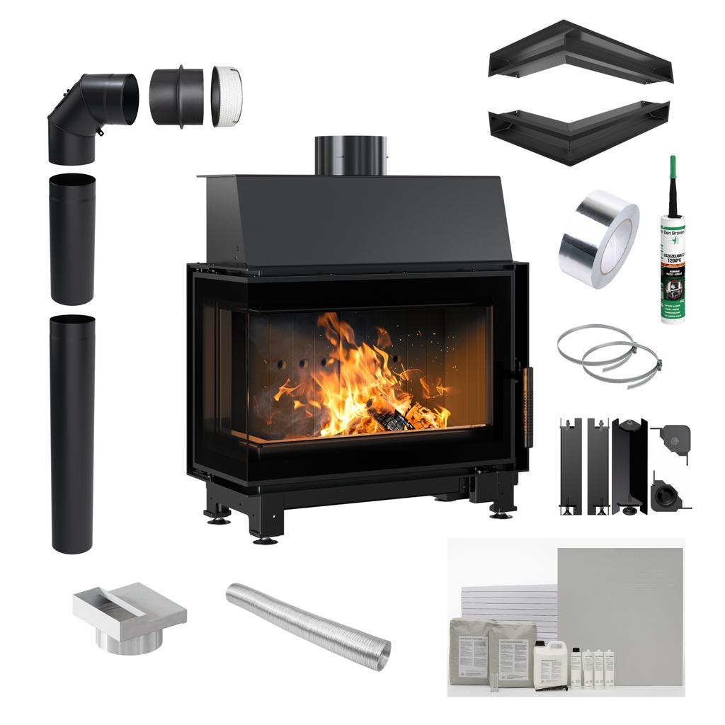 KRATKI SIMPLE Rechts Stahl Luftkamin 6 kW Ø 150 schwarze Auskleidung