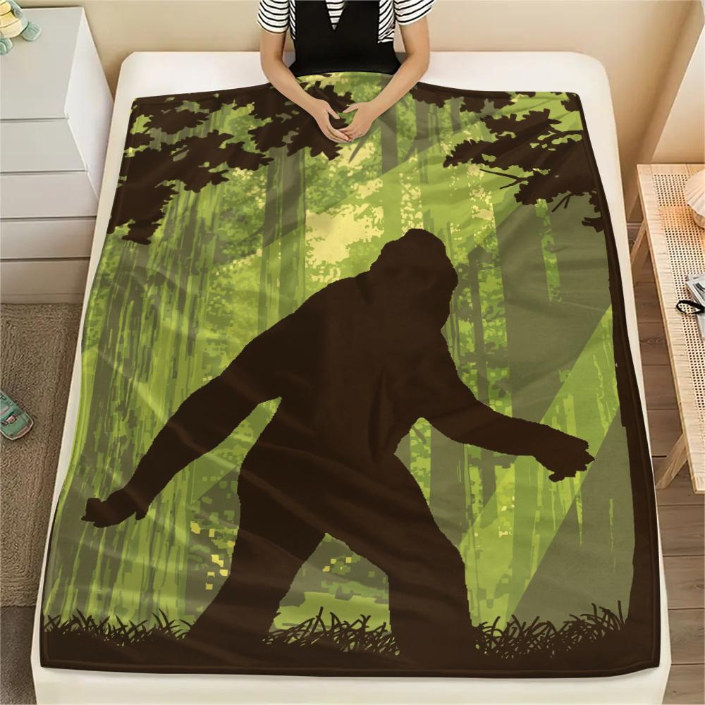 Bigfoot pattern Flannel Blanket, High quality Comfortable for All Seasons, Home Decor, Warmth and Comfort, Perfect for Gifts.