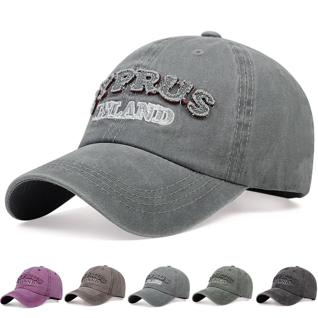Unisex ISLAND Letter Patch Washed Baseball Caps Spring Autumn Outdoor Adjustable Casual Hats Dad Hat Sunscreen Hat