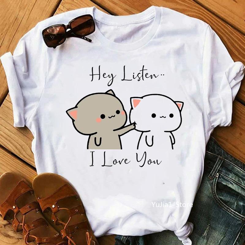 Peach And Goma Mochi Cat Animal Print Tshirt Femme Harajuku Shirt Streetwear Women Short Sleeve Gifts Tshirt Women Clothing