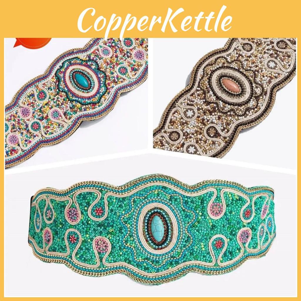 Bohemian Handcrafted Bead Waist Belt With Lucky Symbols For Retro Boho Outfit