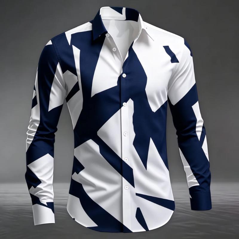 Men s Artistic Geometric Abstract Print Long Sleeve Dress Shirt Smooth Breathable Fabric Slim Fit Formal Business Casual Social S