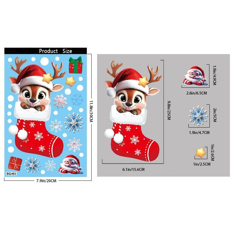 2025 Christmas Static Window Clings - Gingerbread Man Snowman Snowflake & Santa Claus Decals for Xmas Holiday Party Decorations