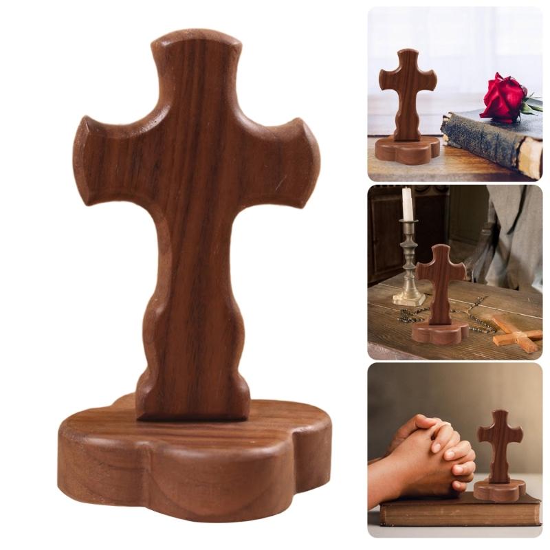 Natürliches Walnussholz Religiöses Stehkreuz Ornament mit abnehmbarem magnetischem Ständer Kirche Zuhause Ostern Glaube Handwerk