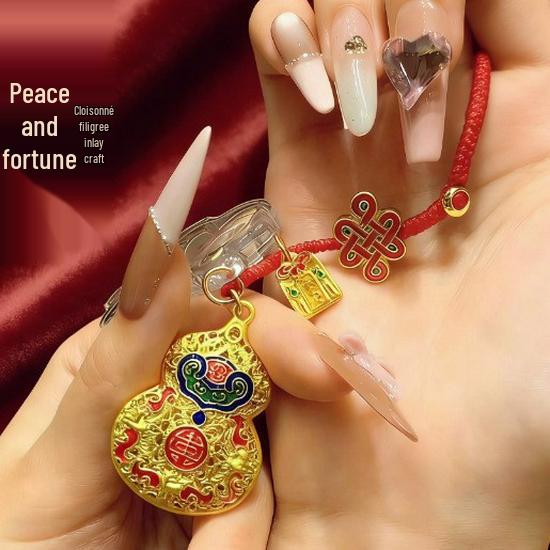 Cloisonné Enamel Copper Gourd Keychain: Luxurious 24K Gold High-End Ornament Gift for Couples and Clients
