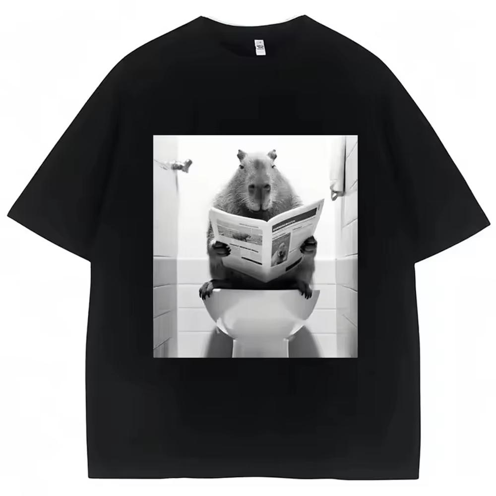

Funny Capybara Bathroom Graphic Men Clothing Tee Shirt Homme New in Top Short Sleeve Round Neck Printing Pullover T-Shirt 333... 5XL різнокольоровий