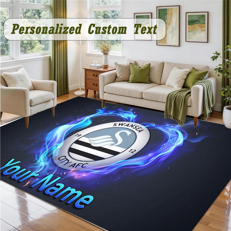 Crystal Velvet Square Rug Custom NameSwansea City FC Pattern Non Slip Home Floor Decor Rug