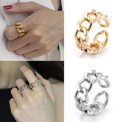 Personalisierter Metallkettenring, einfacher hohler Nischen-Indexfinger-Ring, Hip-Hop verstellbarer Ring