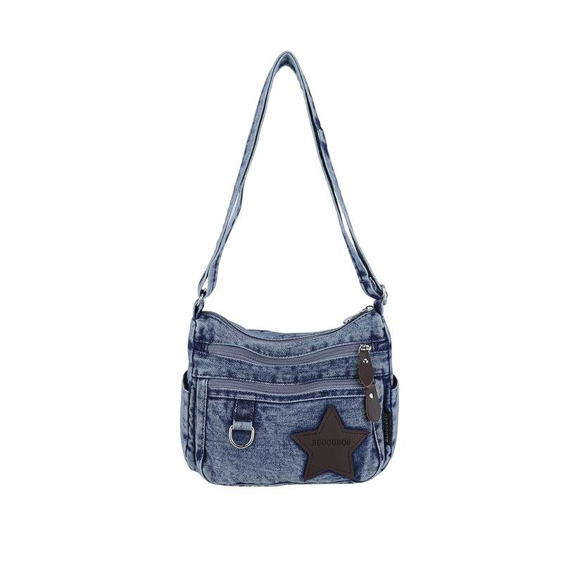 Denim Large Capacity Women's Crossbody Bag Commuter Multi-compartment Five-pointed Star Shoulder Bag
