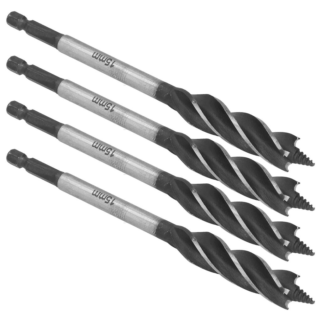 4 Stück Holzbearbeitungsbohrer Metall Lochsäge Schneckenbohrer 4?Fulte 4?Schlitz Sechskantschaft Fräswerkzeug 15mm