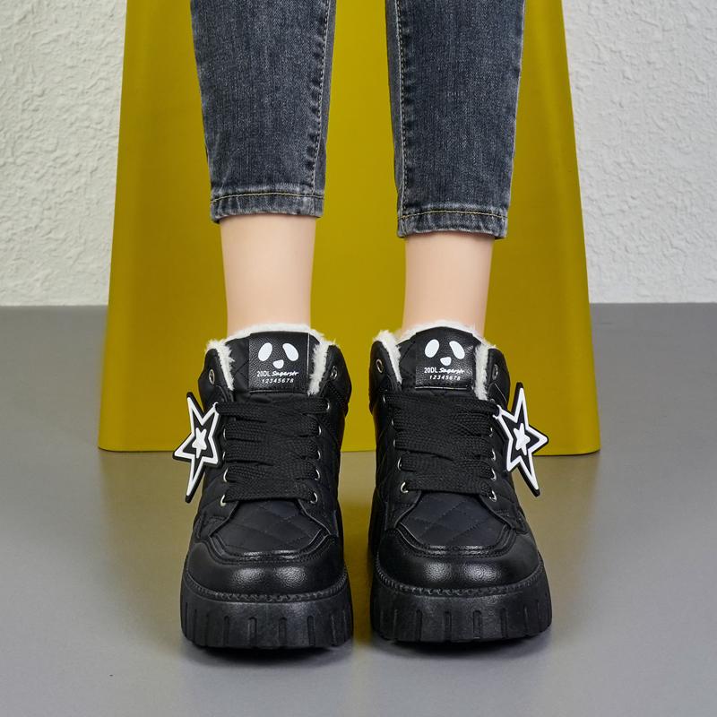 34-42 Winter Women's Large Fashion Thick Bottom High Top with Velvet Warmth High Top Cotton Shoes Snow Boots