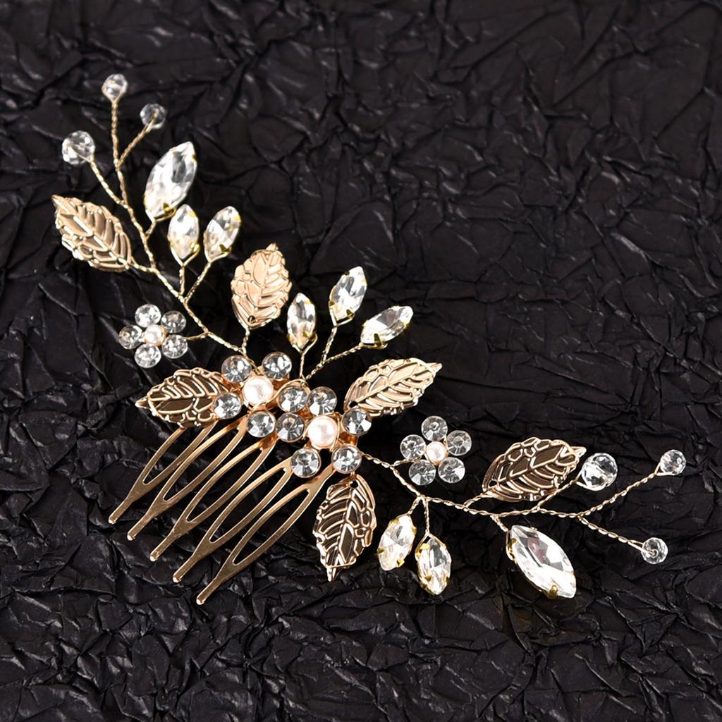 Woman's Alloy Hair Comb with Leaf Decor Woman Elegant Handmade Comb Barrette for Birthday Stage Party Hairstyle Making