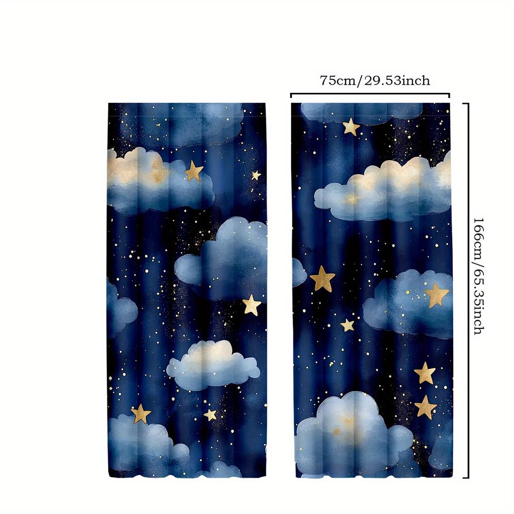 2 Pezzi Tende Oscuranti Stile Classico, Cielo Notturno Acquerello Blu Scuro Con Stelle, Tende in Poliestere Per Camera da Letto Bambini Bagno