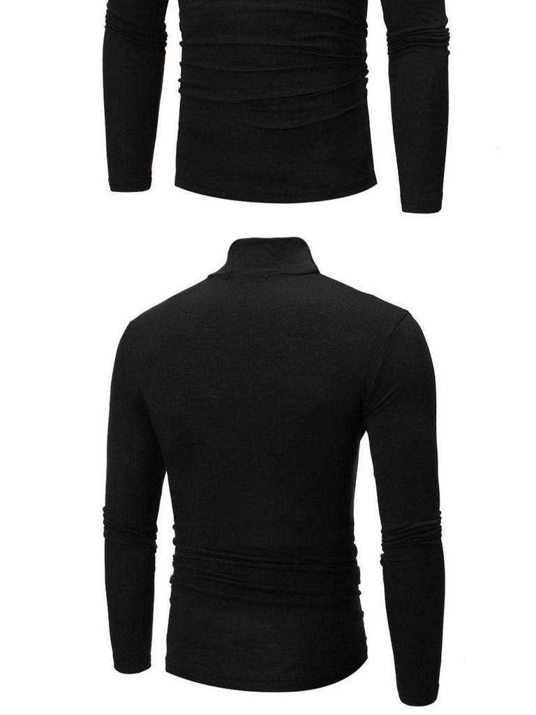 Autumn 2022 Men's Plus Size High Collar Solid Color Long-Sleeved T-Shirt